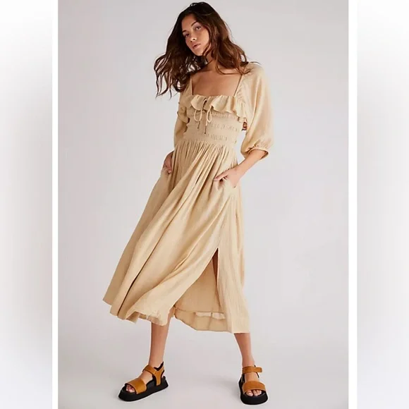 off the shoulder rouched dress Looking Fab Cold-Shoulder Ruched Bodycon Midi Dress main image 1